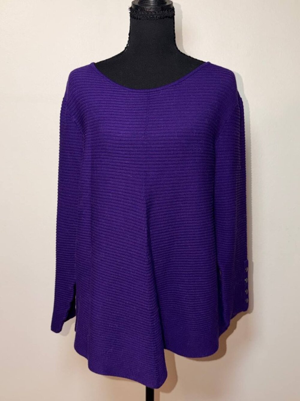 Alfani Purple Ribbed Sweater Swing Fit Jewel Tone Statement Top XL